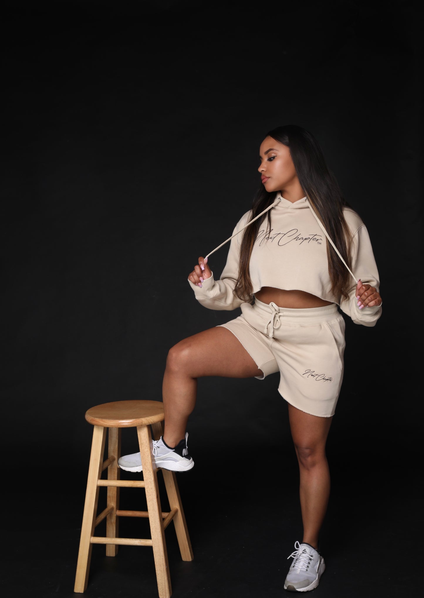 Crop Top Fleece Short set "Brown & Beige"