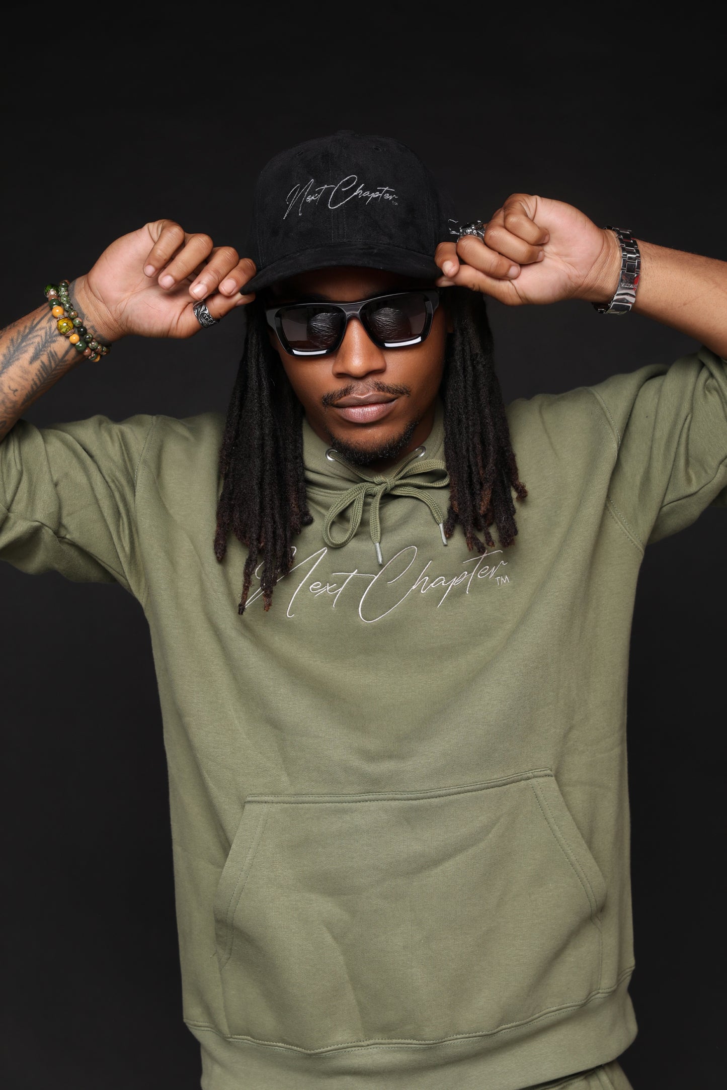 Heavy Blend Fleece Hoodie Olive Green Set.