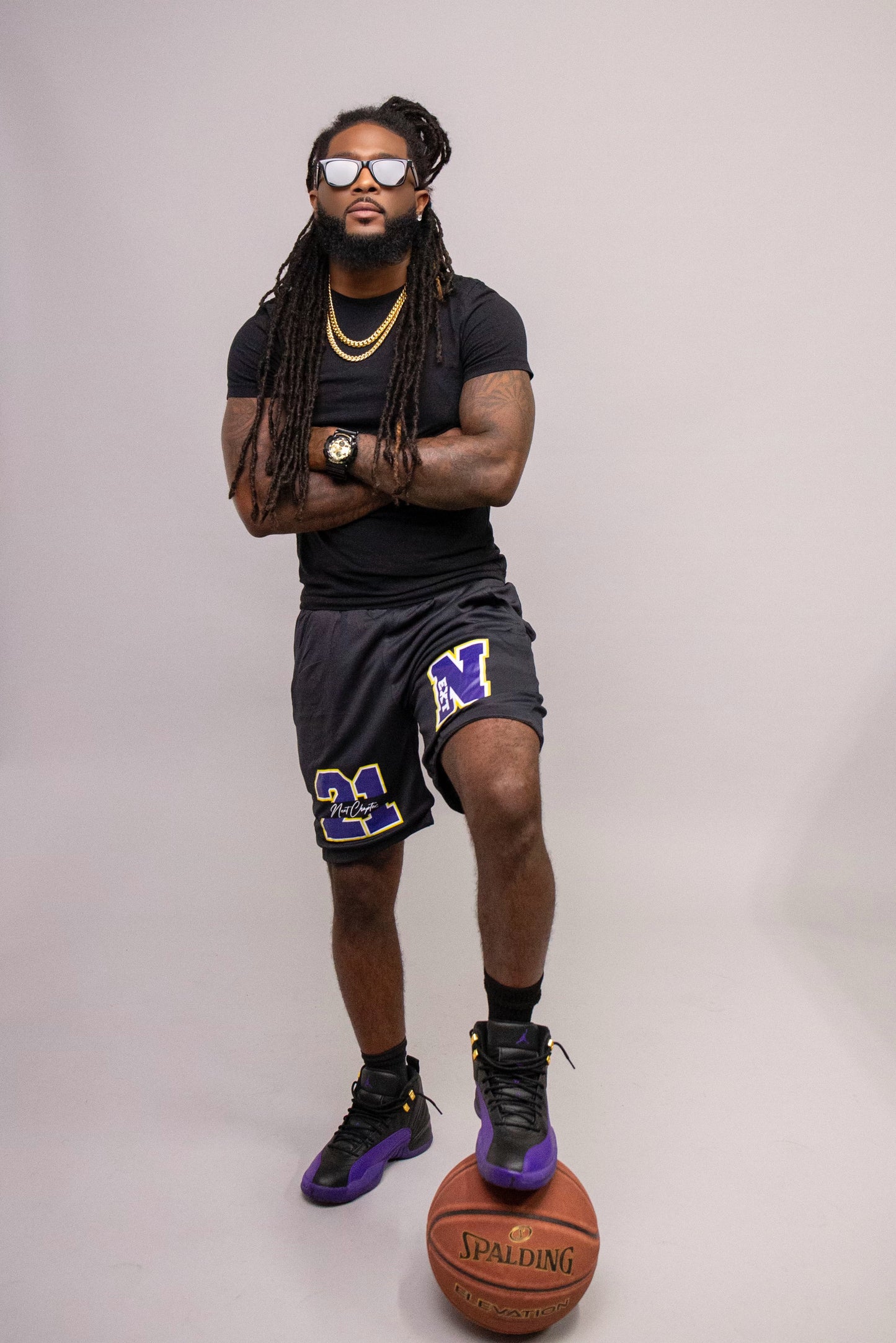 LSU & LA LAKERS Black, Purple, & Yellow Luxury Mesh Shorts.