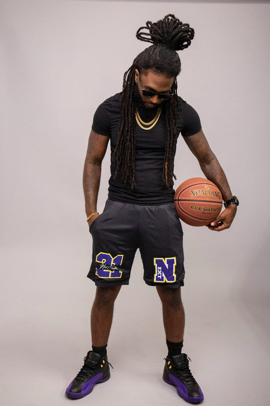 LSU & LA LAKERS Black, Purple, & Yellow Luxury Mesh Shorts.